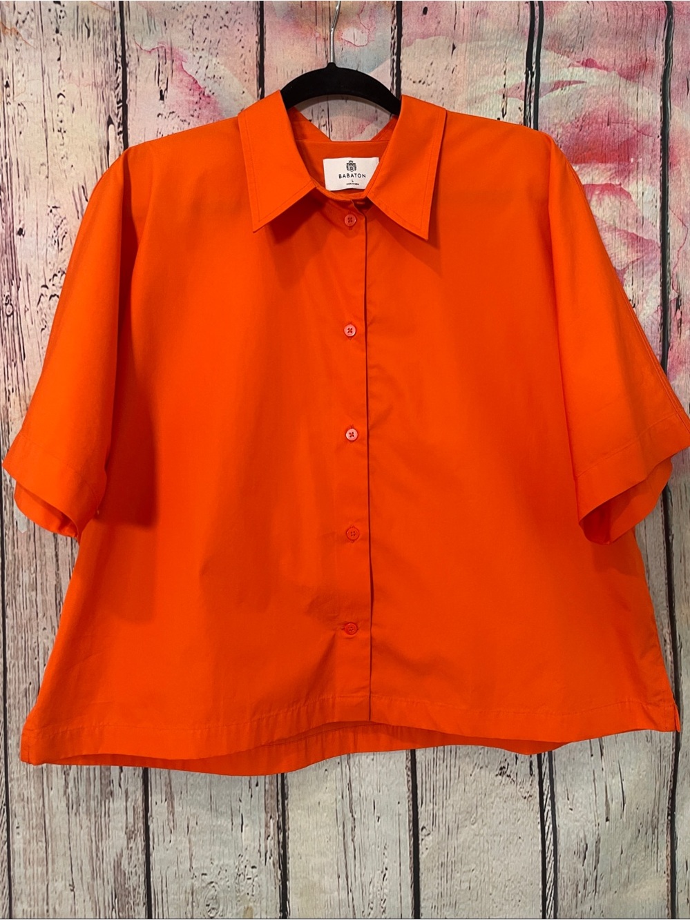 Babaton Bold Orange Short-Sleeve Button-Down Shirt